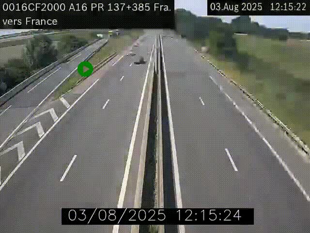 Webcam à la frontière franco-belge au niveau de Bray-Dunes/De-Panne sur l'autoroute A16. Vue orientée vers Calais