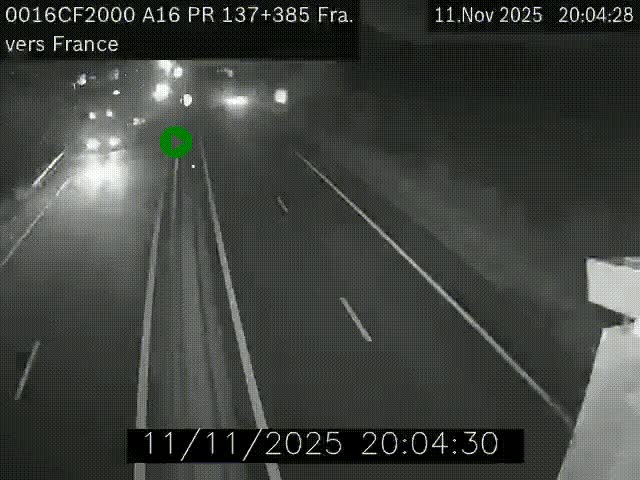 Webcam à la frontière franco-belge au niveau de Bray-Dunes/De-Panne sur l'autoroute A16. Vue orientée vers Calais