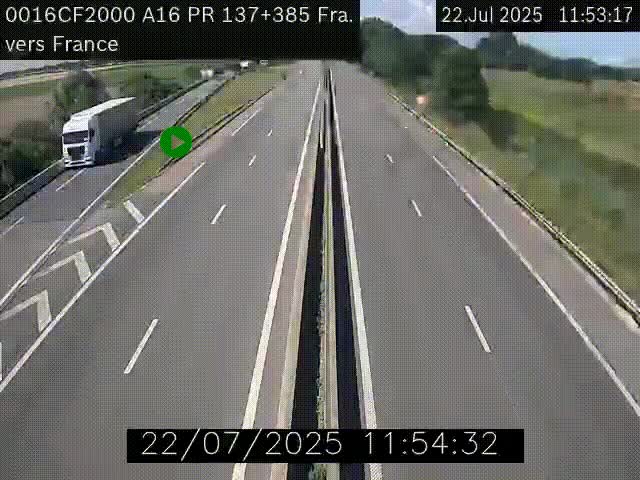 Webcam à la frontière franco-belge au niveau de Bray-Dunes/De-Panne sur l'autoroute A16. Vue orientée vers Calais