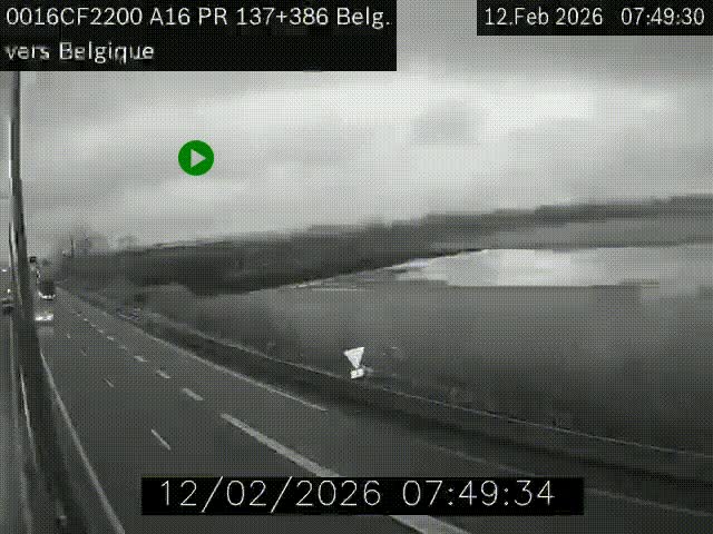 Webcam à la frontière franco-belge au niveau de Bray-Dunes/De-Panne sur l'autoroute A16. Vue orientée vers la Belgique