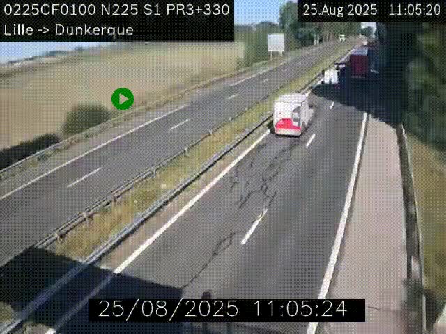 Webcam autoroute A25 (N225) à hauteur de Bergues (Bierne). Vue orientée vers Dunkerque.