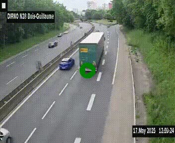 Webcam routière à hauteur de Bois-Guillaume en périphérie de Rouen. Vue orientée vers Rouen