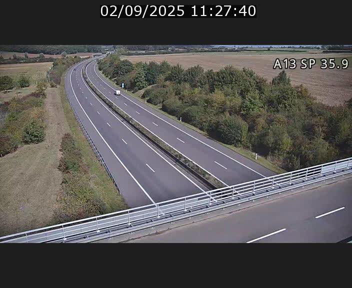 Webcam trafic sur A13 à l'entrée ouest du tunnel Markusbierg à Remerschen. Vue orientée vers Mondorf-les-Bains.