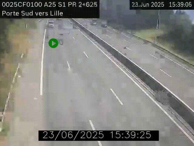Webcam autoroute A25 sur le périphérique de Lille à hauteur de Lille-Sud et la sortie 3 Faches-Thumesnil. Vue orientée vers Lille-Centre.