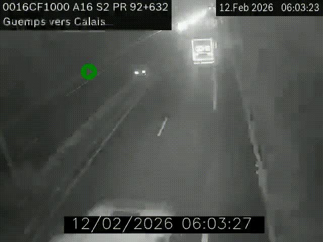 Webcam A16 juste après l'aire de repos d'Offekerque à Guemps. Vue orientée vers Calais