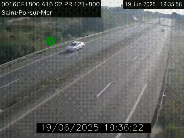 Webcam autoroute A16 à proximité de Dunkerque, à hauteur de la sortie Saint-Pol-sur-Mer. Vue orientée vers Calais