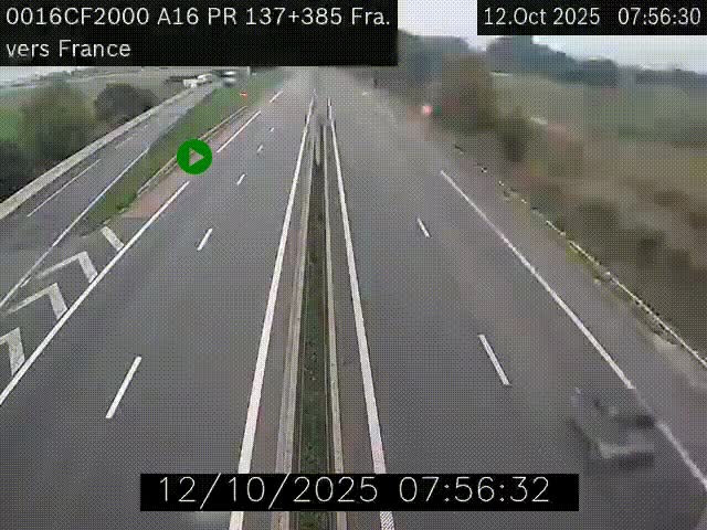 Webcam à la frontière franco-belge au niveau de Bray-Dunes/De-Panne sur l'autoroute A16. Vue orientée vers Calais