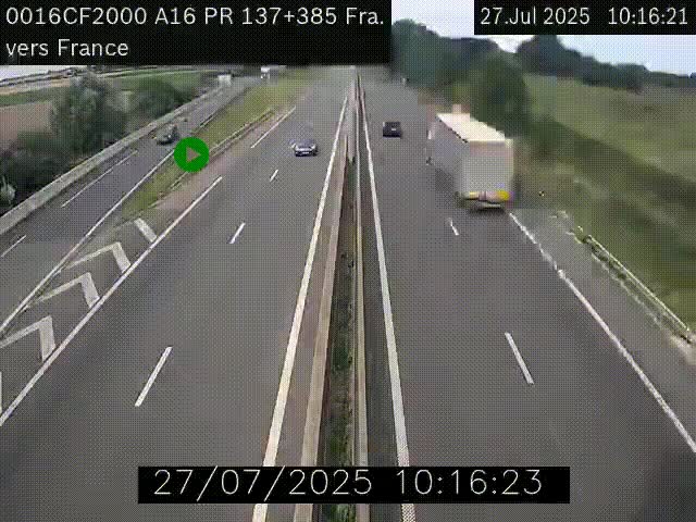 Webcam à la frontière franco-belge au niveau de Bray-Dunes/De-Panne sur l'autoroute A16. Vue orientée vers Calais