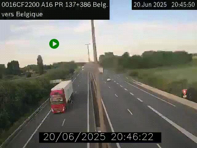 Webcam à la frontière franco-belge au niveau de Bray-Dunes/De-Panne sur l'autoroute A16. Vue orientée vers la Belgique