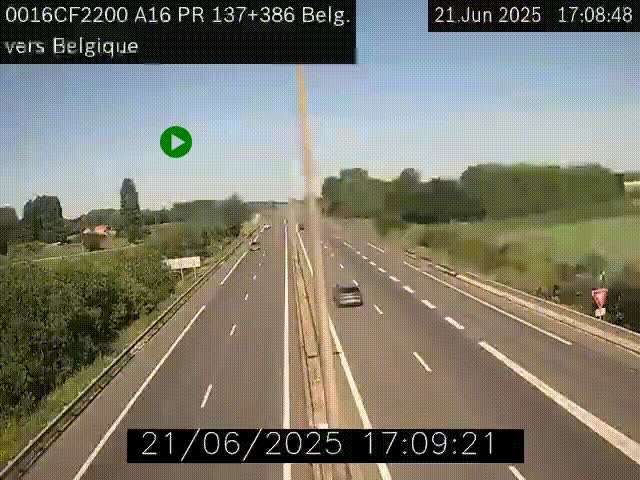 Webcam à la frontière franco-belge au niveau de Bray-Dunes/De-Panne sur l'autoroute A16. Vue orientée vers la Belgique