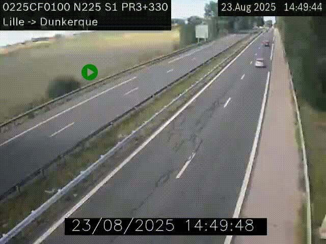 Webcam autoroute A25 (N225) à hauteur de Bergues (Bierne). Vue orientée vers Dunkerque.
