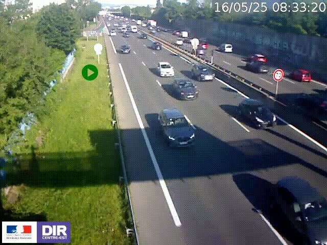 Webcam à Bron sur l'A43 à la jonction avec le boulevard périphérique de Lyon (D383). Vue orientée vers Lyon