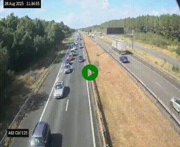Webcam autoroute A63 en périphérie de Bordeaux au sud-est de la ville, en provenance du bassin d'Arcachon. Vue orientée vers Bordeaux