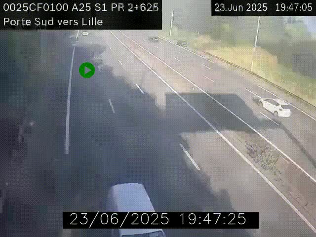 Webcam autoroute A25 sur le périphérique de Lille à hauteur de Lille-Sud et la sortie 3 Faches-Thumesnil. Vue orientée vers Lille-Centre.
