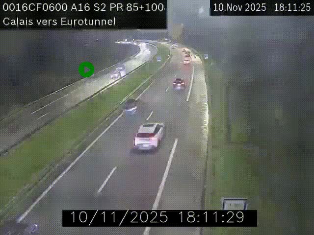 Webcam A16 à Calais en direction du Tunnel sous la Manche (Eurotunnel)