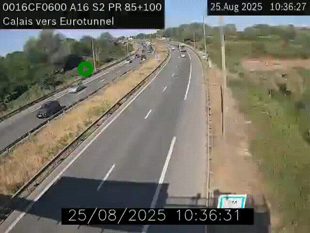Webcam A16 à Calais en direction du Tunnel sous la Manche (Eurotunnel)