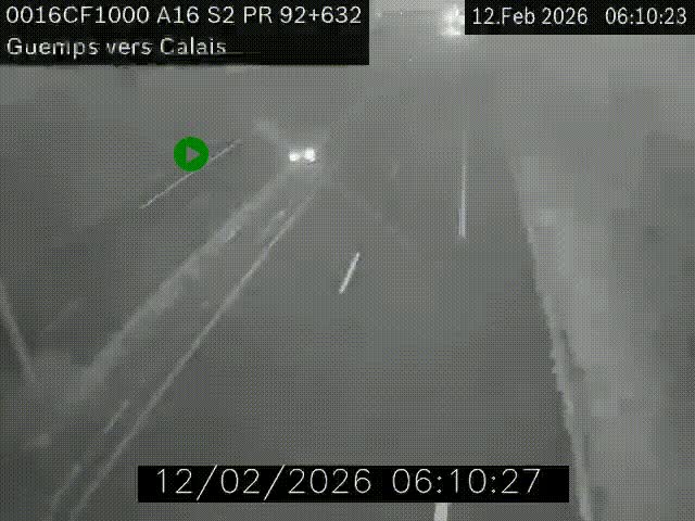 Webcam A16 juste après l'aire de repos d'Offekerque à Guemps. Vue orientée vers Calais