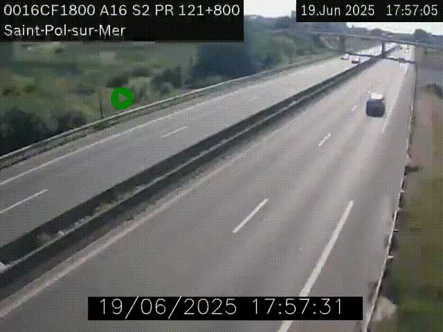 Webcam autoroute A16 à proximité de Dunkerque, à hauteur de la sortie Saint-Pol-sur-Mer. Vue orientée vers Calais