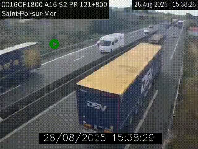 Webcam autoroute A16 à proximité de Dunkerque, à hauteur de la sortie Saint-Pol-sur-Mer. Vue orientée vers Calais