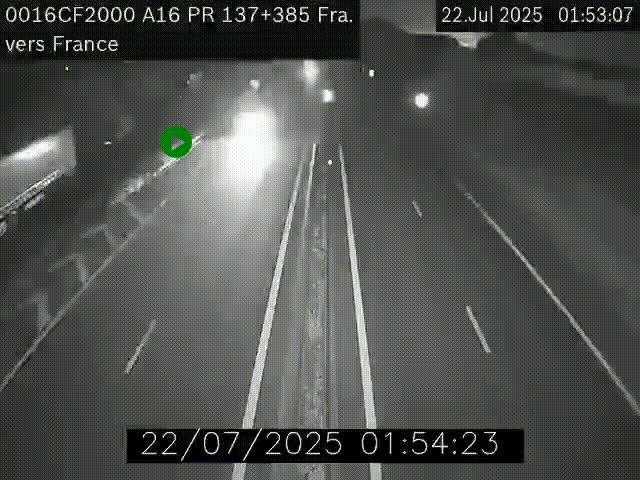 Webcam à la frontière franco-belge au niveau de Bray-Dunes/De-Panne sur l'autoroute A16. Vue orientée vers Calais