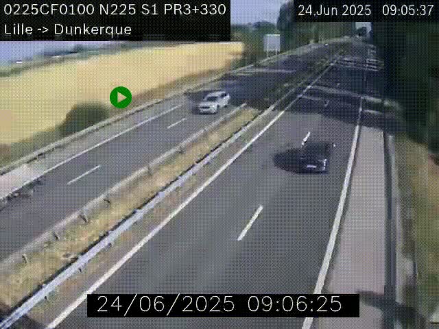 Webcam autoroute A25 (N225) à hauteur de Bergues (Bierne). Vue orientée vers Dunkerque.