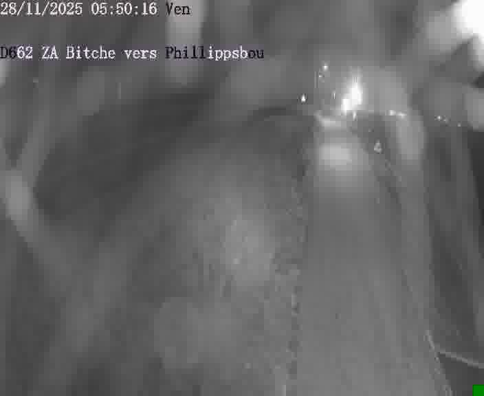 Caméra de trafic sur D662 (France) à Bitche, orientée vers Phillippsbourg, permettant d’évaluer fluidité, incidents et densité automobile.