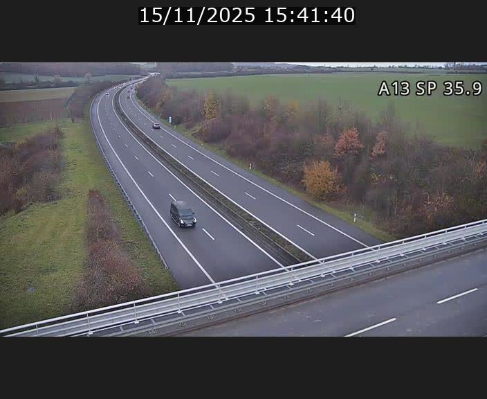 Webcam trafic sur A13 à l'entrée ouest du tunnel Markusbierg à Remerschen. Vue orientée vers Mondorf-les-Bains.