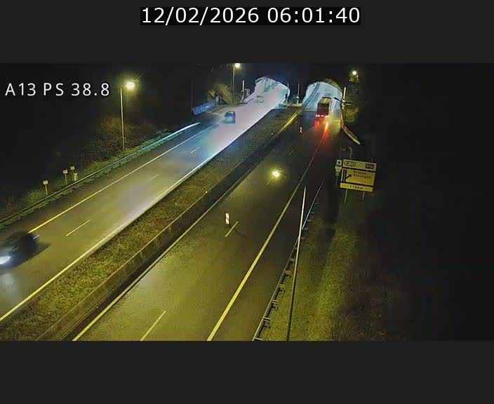 Webcam autoroute A13 à l'entrée ouest du tunnel Markusbierg à Schengen. Vue orientée vers Mondorf-les-Bains