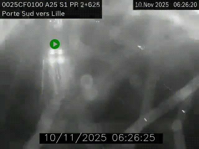 Webcam autoroute A25 sur le périphérique de Lille à hauteur de Lille-Sud et la sortie 3 Faches-Thumesnil. Vue orientée vers Lille-Centre.