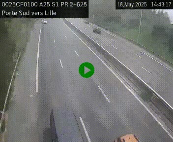 Webcam autoroute A25 sur le périphérique de Lille à hauteur de Lille-Sud et la sortie 3 Faches-Thumesnil. Vue orientée vers Lille-Centre.
