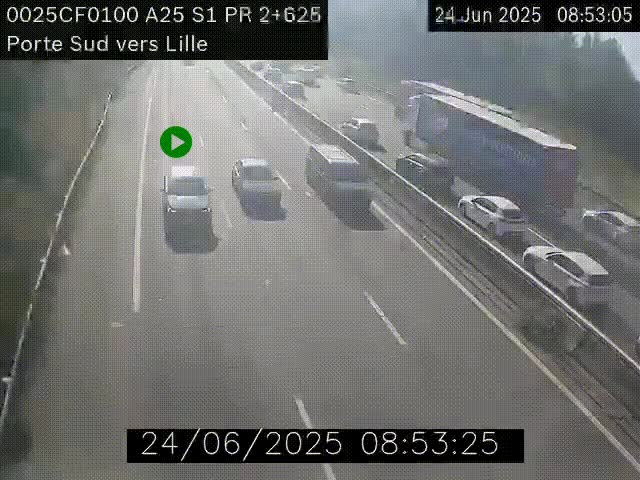 Webcam autoroute A25 sur le périphérique de Lille à hauteur de Lille-Sud et la sortie 3 Faches-Thumesnil. Vue orientée vers Lille-Centre.