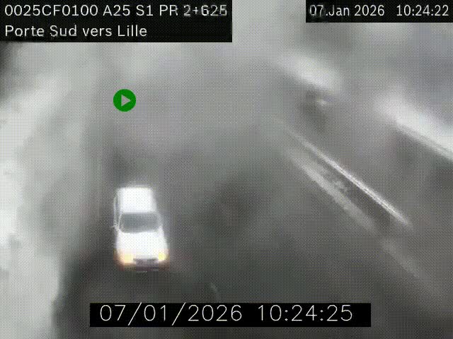Webcam autoroute A25 sur le périphérique de Lille à hauteur de Lille-Sud et la sortie 3 Faches-Thumesnil. Vue orientée vers Lille-Centre.