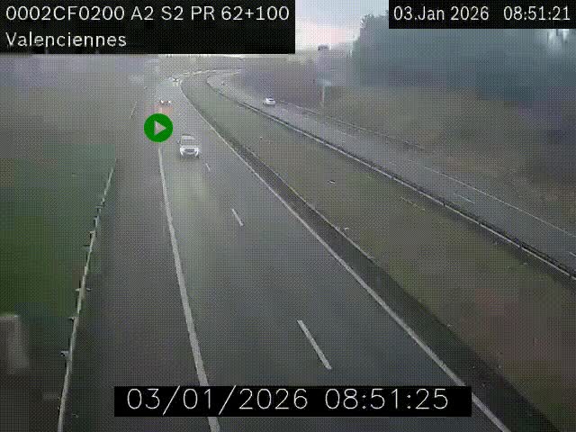Webcam autoroute A2 à Valenciennes. Vue orientée vers Maubeuge et Mons (Belgique)