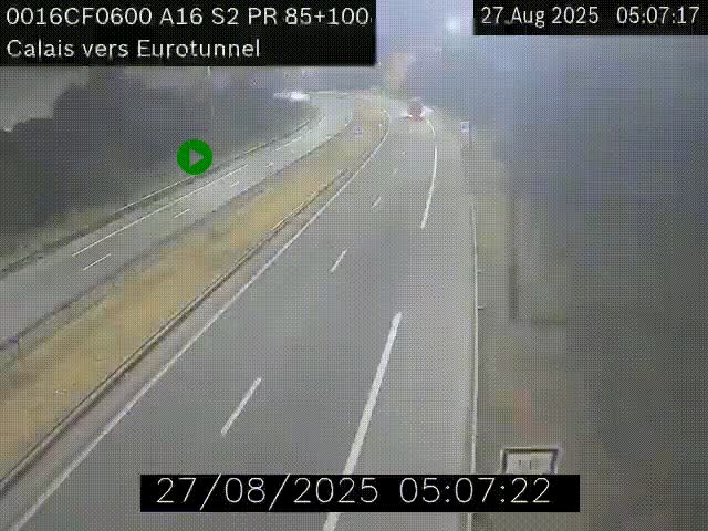 Webcam A16 à Calais en direction du Tunnel sous la Manche (Eurotunnel)