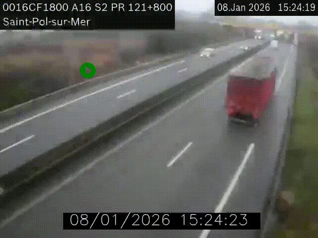 Webcam autoroute A16 à proximité de Dunkerque, à hauteur de la sortie Saint-Pol-sur-Mer. Vue orientée vers Calais