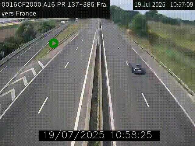 Webcam à la frontière franco-belge au niveau de Bray-Dunes/De-Panne sur l'autoroute A16. Vue orientée vers Calais