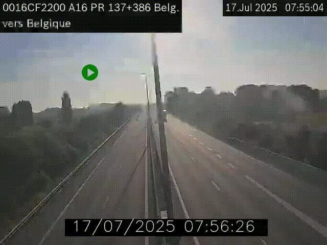 Webcam à la frontière franco-belge au niveau de Bray-Dunes/De-Panne sur l'autoroute A16. Vue orientée vers la Belgique