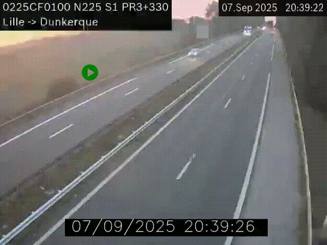 Webcam autoroute A25 (N225) à hauteur de Bergues (Bierne). Vue orientée vers Dunkerque.