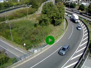 Caméra autoroute à la jonction entre l'A7 et la D301 (Boulevard urbain Sud de Lyon) à Feyzin, au sud de Lyon. Vue orientée vers Mions