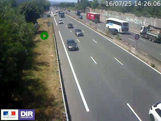 Webcam à Bron sur l'A43 à la jonction avec le boulevard périphérique de Lyon (D383). Vue orientée vers Lyon