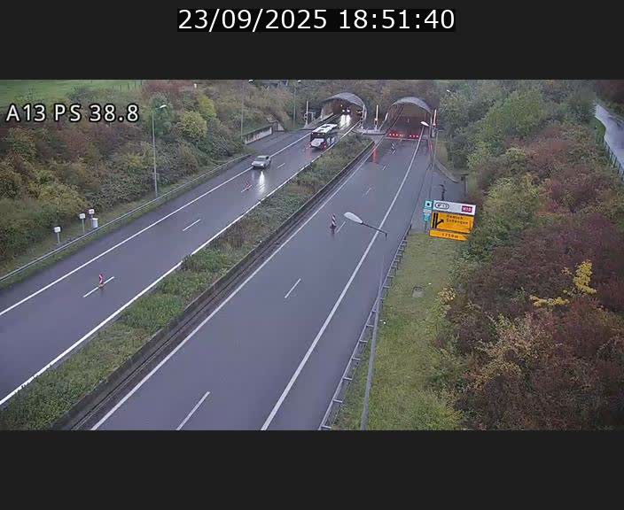 Webcam autoroute A13 à l'entrée ouest du tunnel Markusbierg à Schengen. Vue orientée vers Mondorf-les-Bains
