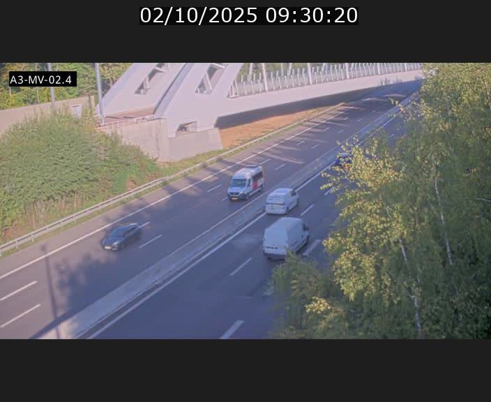 Webcam autoroute de la France (A3) au Luxembourg à Fentange, à proximité de la Croix de Gasperich. Vue orientée vers la Cloche d'Or