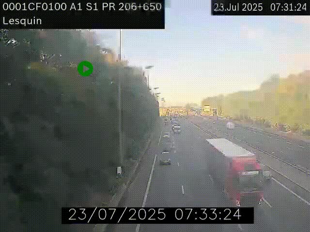 Webcam autoroute A1 à hauteur de Lesquin. Vue orientée vers Lille