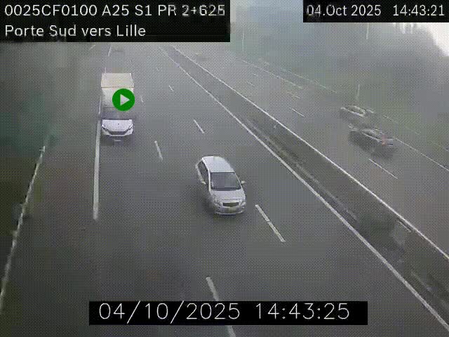 Webcam autoroute A25 sur le périphérique de Lille à hauteur de Lille-Sud et la sortie 3 Faches-Thumesnil. Vue orientée vers Lille-Centre.