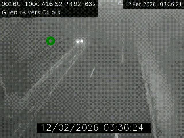 Webcam A16 juste après l'aire de repos d'Offekerque à Guemps. Vue orientée vers Calais