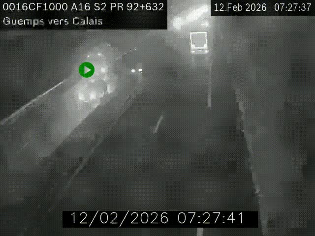 Webcam A16 juste après l'aire de repos d'Offekerque à Guemps. Vue orientée vers Calais