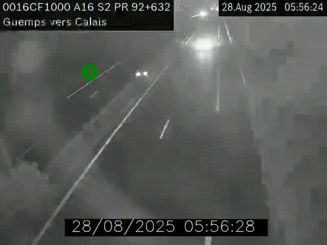 Webcam A16 juste après l'aire de repos d'Offekerque à Guemps. Vue orientée vers Calais