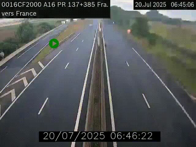 Webcam à la frontière franco-belge au niveau de Bray-Dunes/De-Panne sur l'autoroute A16. Vue orientée vers Calais
