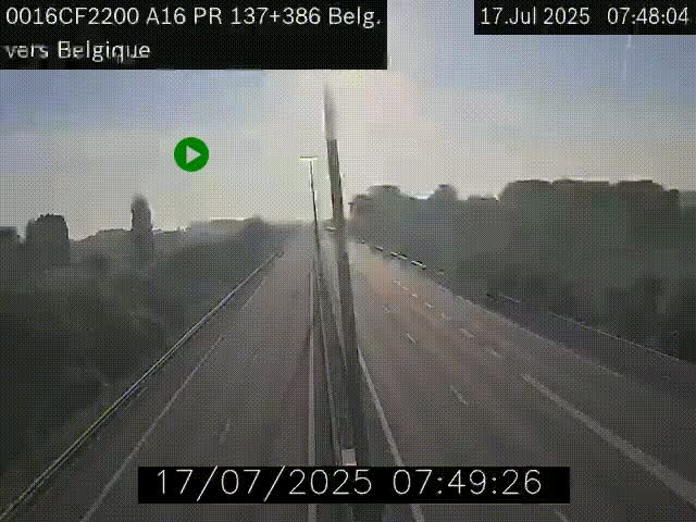 Webcam à la frontière franco-belge au niveau de Bray-Dunes/De-Panne sur l'autoroute A16. Vue orientée vers la Belgique
