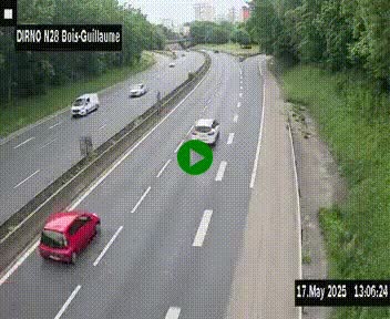 Webcam routière à hauteur de Bois-Guillaume en périphérie de Rouen. Vue orientée vers Rouen